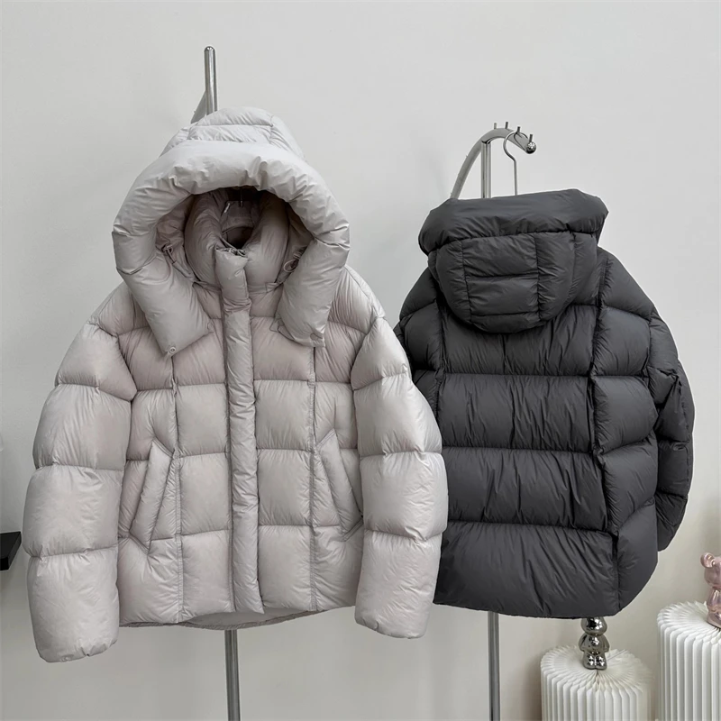 

High-quality winter new women's fashion simple thick warm hooded down jacket 2025 white duck down versatile casual puffer jacket