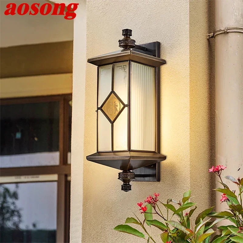 AOSONG Contemporary Solar Brass Outdoor Wall Lamps Simplicity Waterproof Creative Balcony Hallway Courtyard Villa Gate Hotel