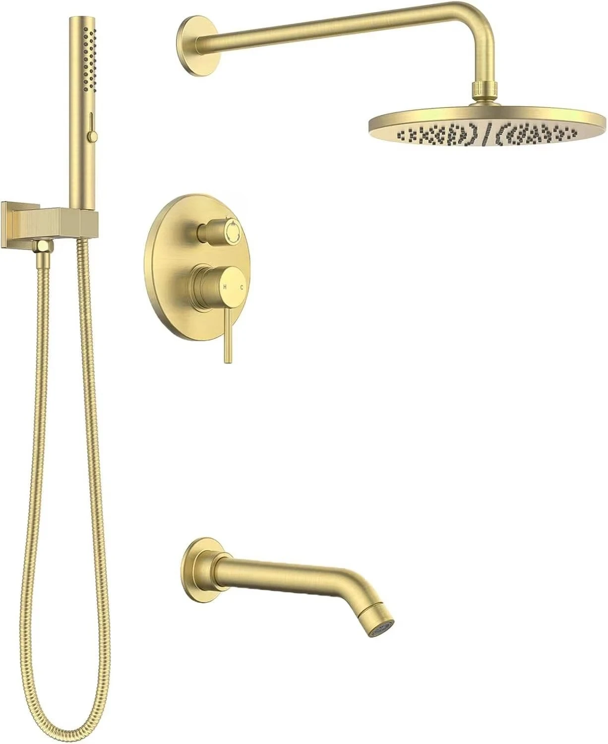 Duschsystem aus gebürstetem Goldmessing, doppeltes thermostatisches Duschset, wandmontiertes Duscharmaturen-Set für Badezimmer