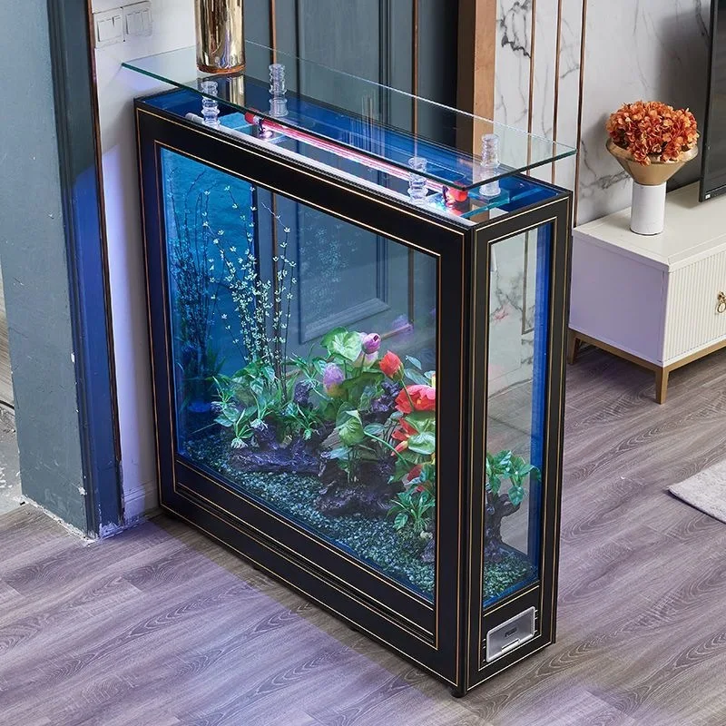 

Light luxury square floor-to-ceiling fish tank household fish tank living room household simple gold fish tank water-free integr