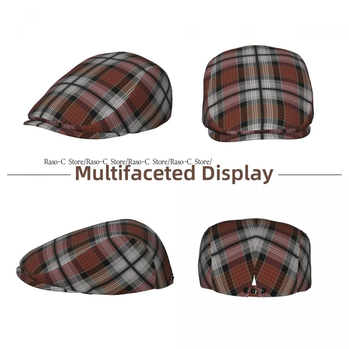 Unisex Adult Forward Peaked Cap Plaid Pattern Newsboy Flat Cap Casual Streetwear Ivy Driving Hat