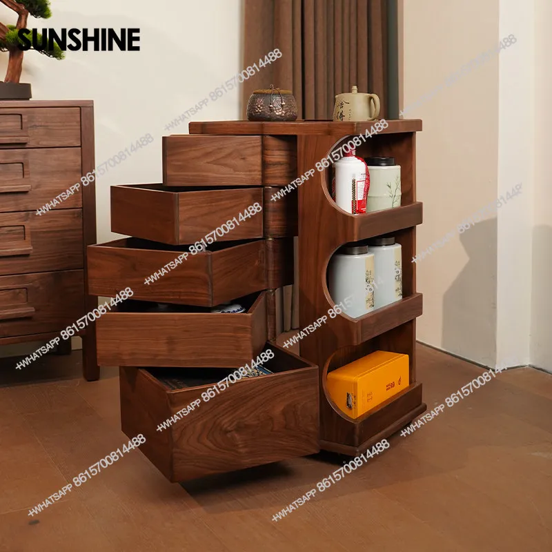 

Black walnut solid wood mobile bedside cabinet rotating Wenwan jewelry storage chest