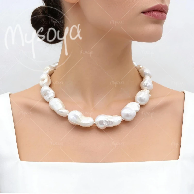 

MYSOYA 14-16mm Large White Baroque Pearl Necklace,Suitable for Birthday/Anniversary/Wedding/Mother's Day/Father's Day Gift A0966