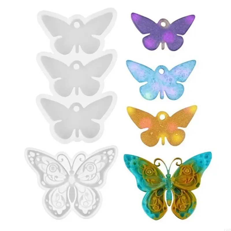 F2TD 2Pcs Diy Crystal Epoxy Mold Earrings Jewelry Mold Hanging Pendant Decoration Butterfly Irregular Mirror Silicone Mold
