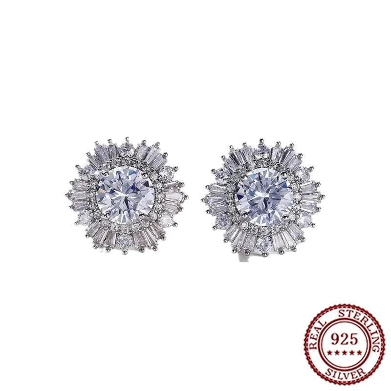 

2025 Новая тенденция из чистого серебра 925 пробы, классический темперамент, большая мода, классические женские серьги с инкрустацией цирконом, изысканные серьги с подсолнухом