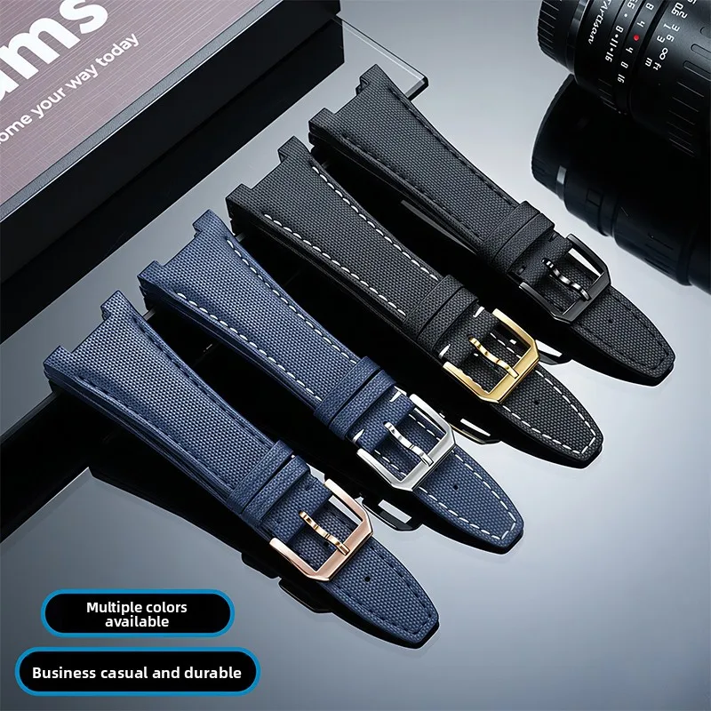 Woven Nylon Leather Bottom Watchband for IWC Engineer AMG Petronas IW372503/IW372504 series 28*15mm Notched Cowhide Watch Strap