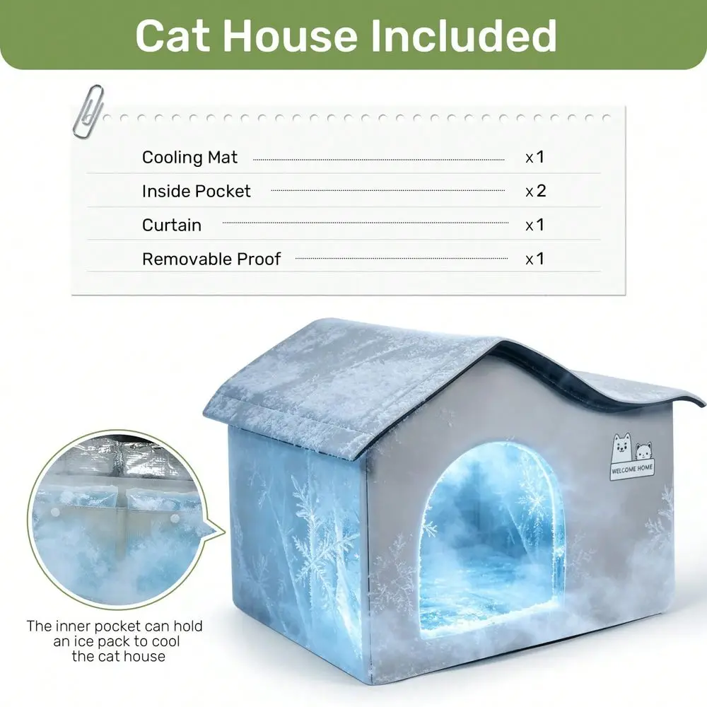 

Pet Cooling House With Cooling Pad, Oxford Cloth Heat Insulated Design For Indoor Outdoor AllSeason Use, BuiltIn Pocket For Ice