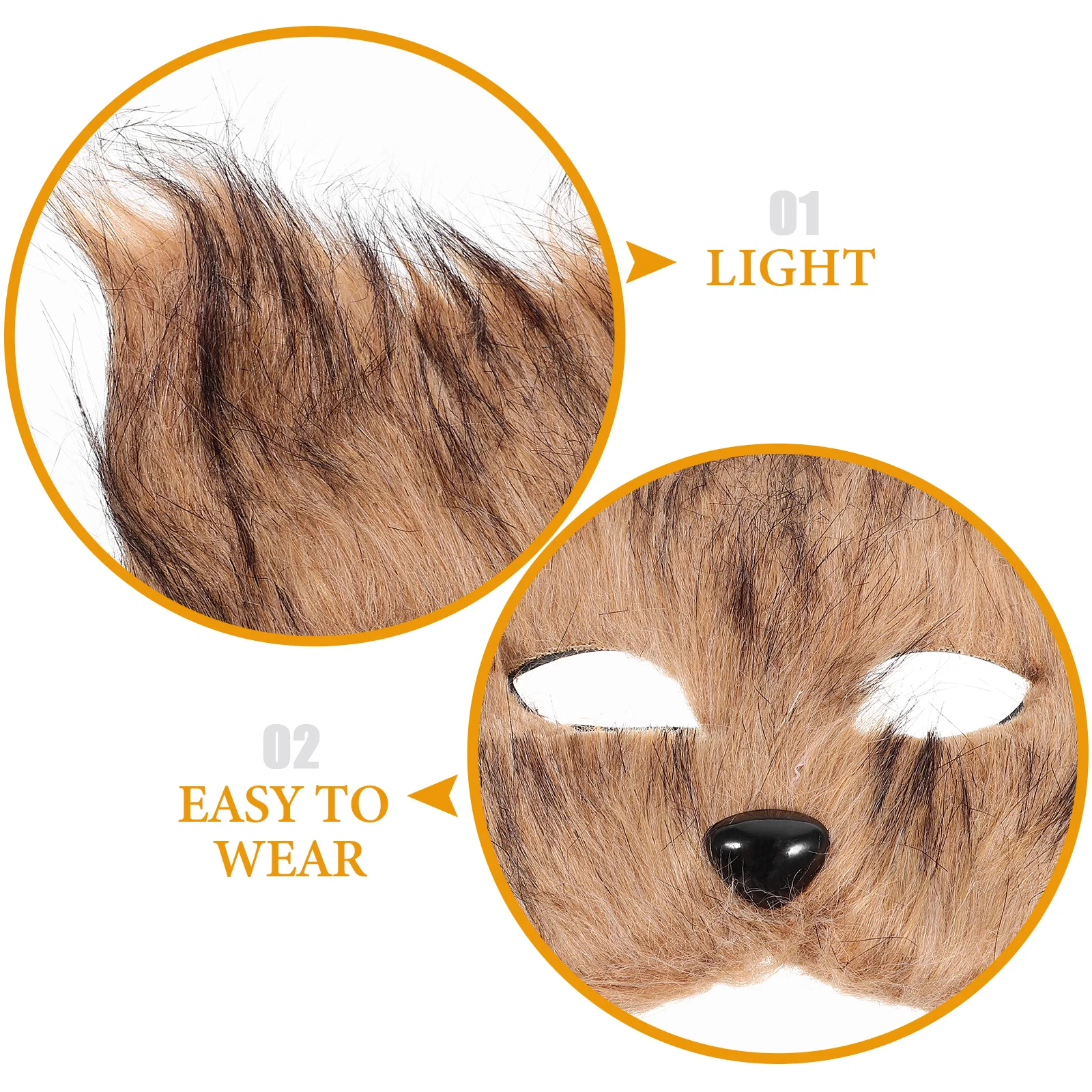 

Fox Mask Cat with Furs Eye Meshes and Gem Stickers Costume Halloween Animal Masks for Kids Light Brown Half Man