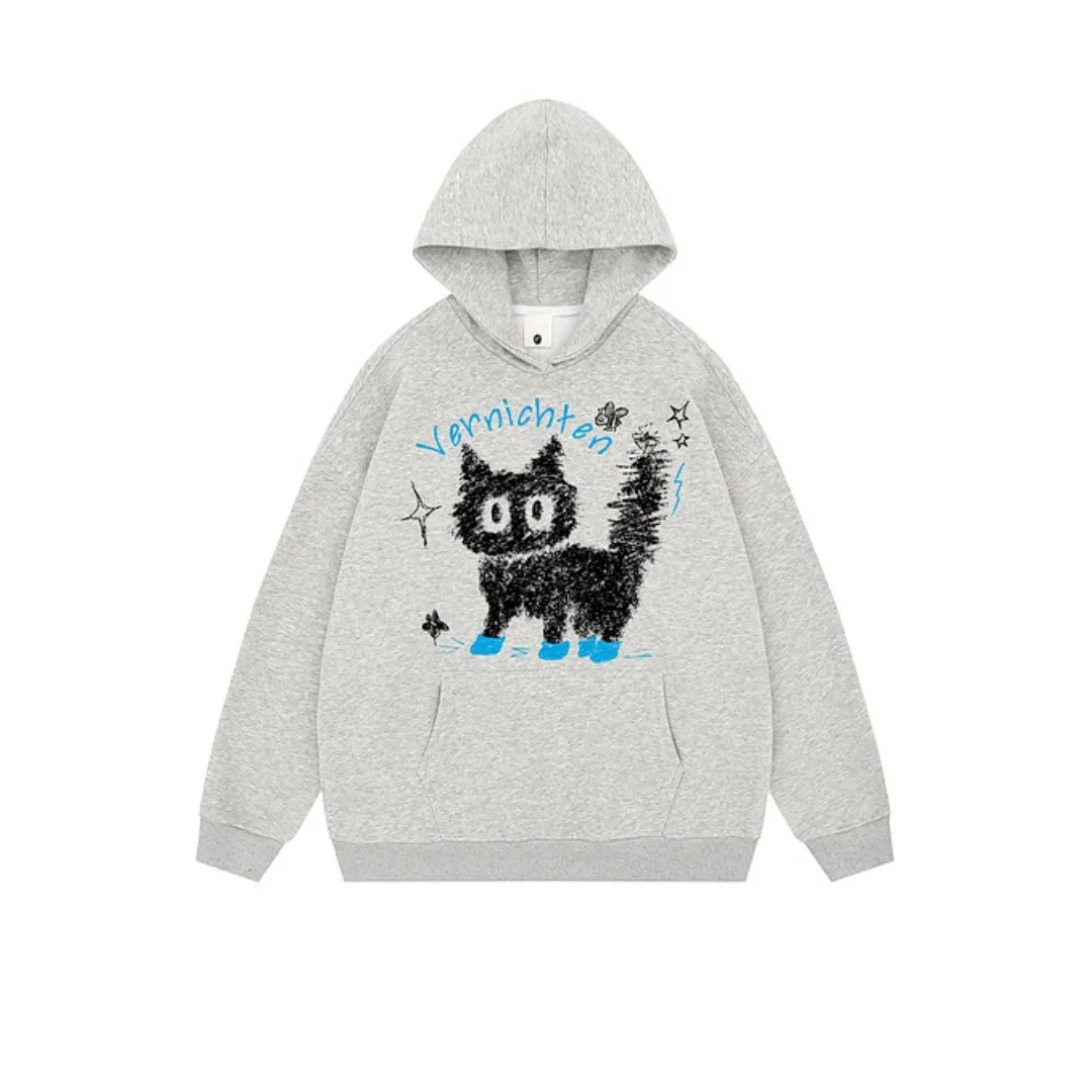 Gato frito gráfico hoodie puro algodão primavera e outono luxo nicho marca moda versátil masculino e feminino y2k hoodie