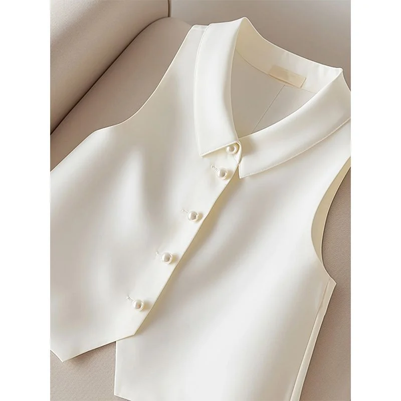 

Women's Jackets Women's Vest New Luxury Polo Collar White Vest Coat Female Design Sense Niche Chic Sleeveless Coat in Summer