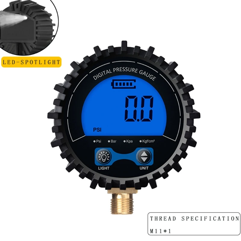 Digital Gas Pressure Gauge with M11 Screw Thread Connector & Rubber Protector Rang to 200psi Accuracy 1% .F.S.