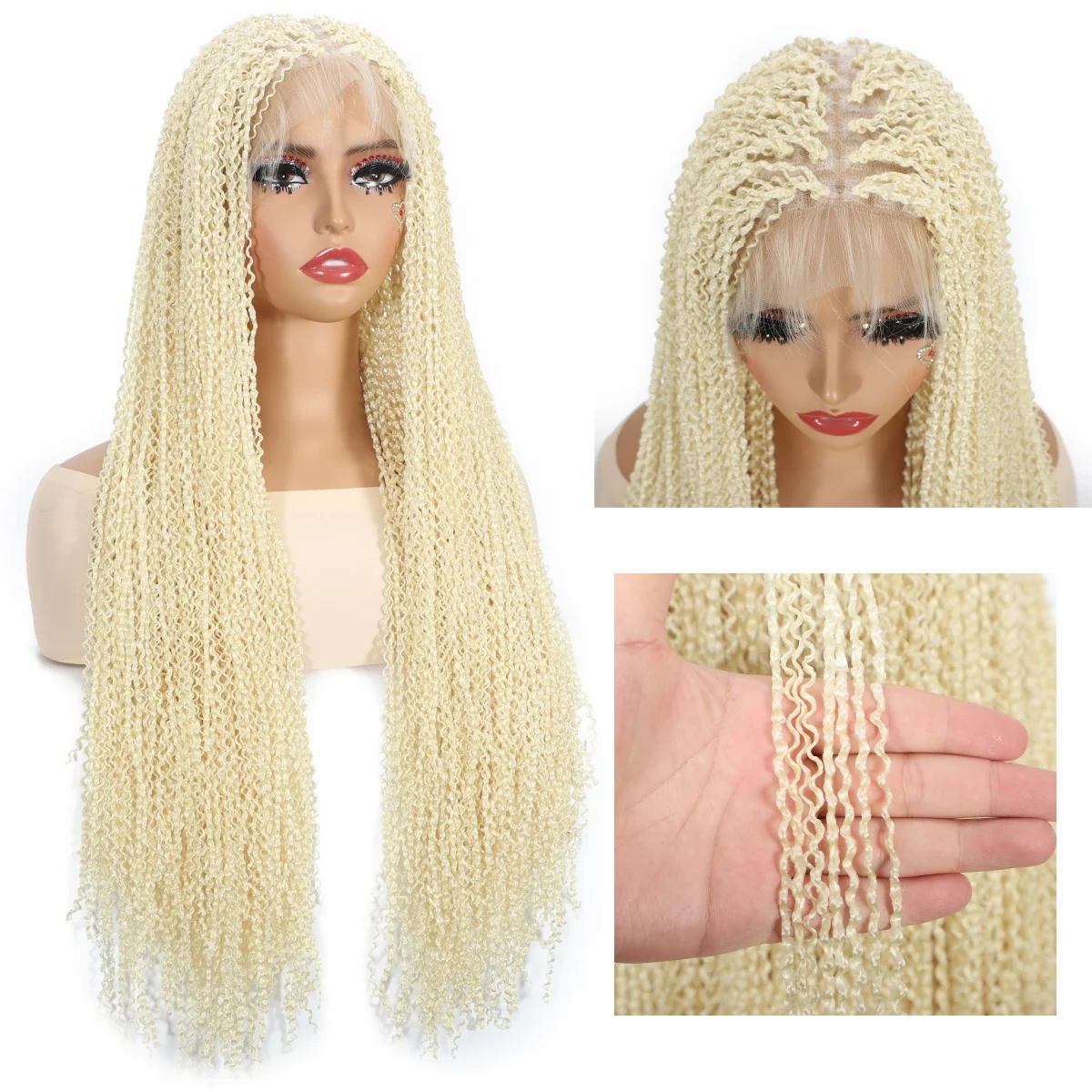 

13x4 Lace Synthetic Wig for Women 24" Long Small Deep Wave Hair Braided Wig with Baby Hair 50 Knots in Front Crochet White Wig