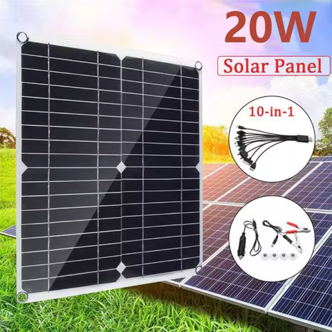 20W Solar Panel Kit 18V Outdoor Solar Charger Storage Battery Supply For Phone RV Car Caravan Home Camping Portable Solar Cell