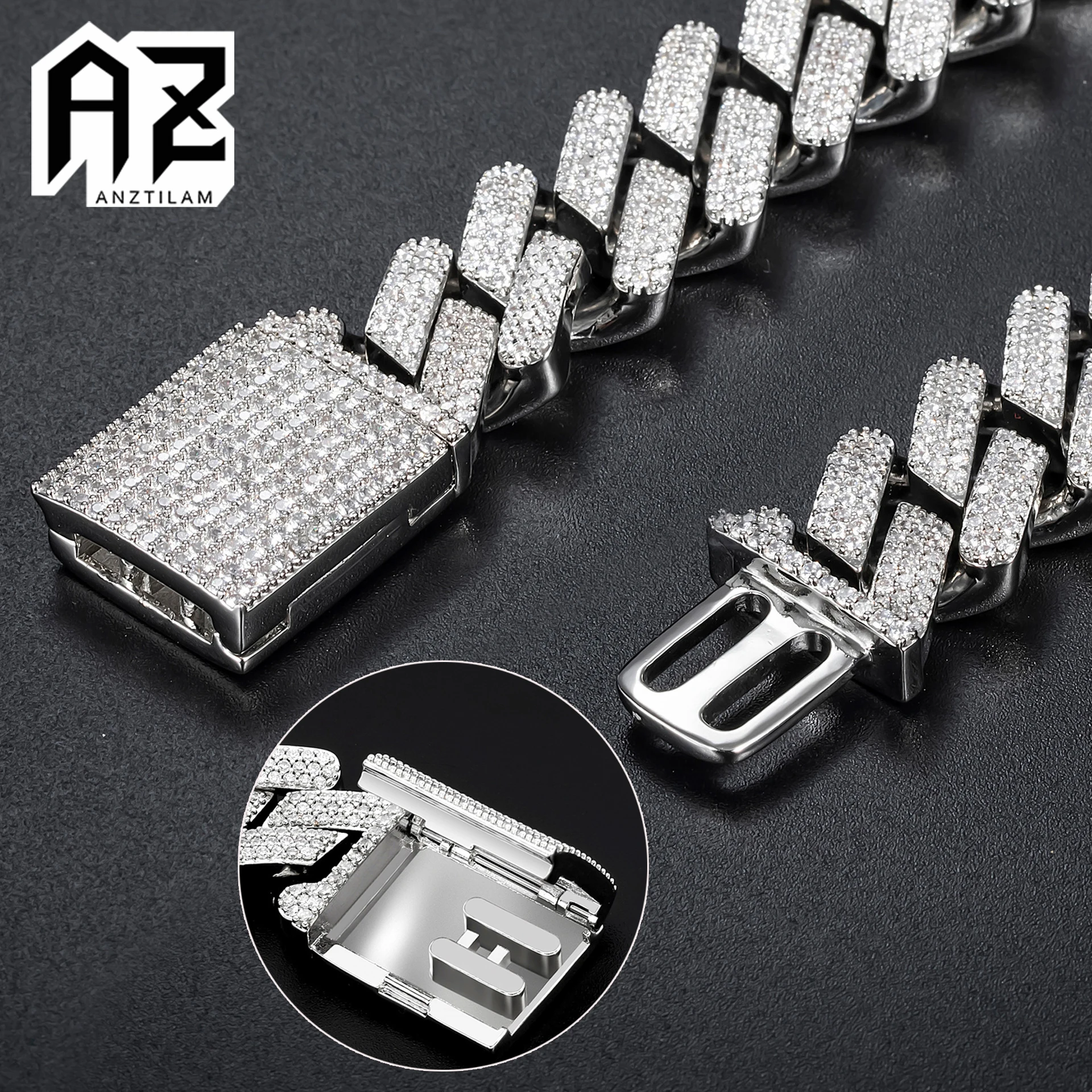 

18mm AZ Iced Out Necklaces Square Cuban Link Chain Bracelets Full AAA Zircon Bling Chokers for Men Women Hip Hop Rapper Jewelry