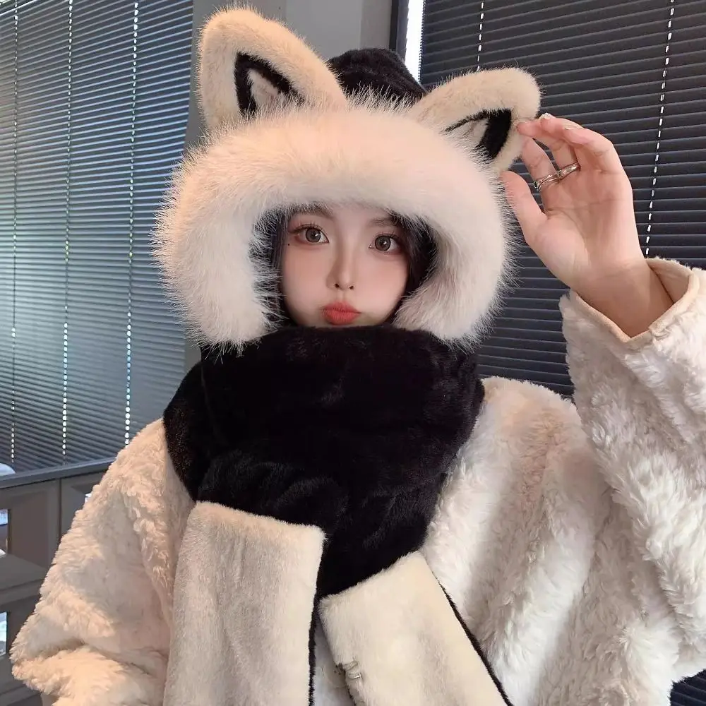 جديد سميكة قبعة وشاح قفازات مجموعة أفخم الثعلب الأذن النساء بيني قبعة يندبروف الدفء الأذن غطاء حماية الدراجات