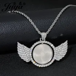 Vassoio girevole con base cabochon con pendente vuoto a doppia faccia da 25 mm con catena in acciaio inossidabile da 60 cm per collane di gioielli di moda fai da te