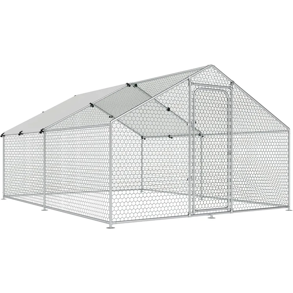 

Large Metal Chicken Coop, Chicken Run Pen with Waterproof and Anti-UV Cover Walk-in Poultry Cage for Yard Duck Rabbit Hen House