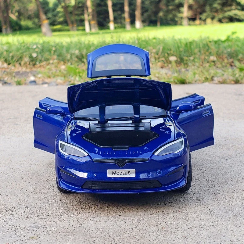 1:24 Tesla Model S Alloy Car Model Diecast Metal Toy Vehicle Car Model Simulation Collection Sound Light Kids Toy Gift C270