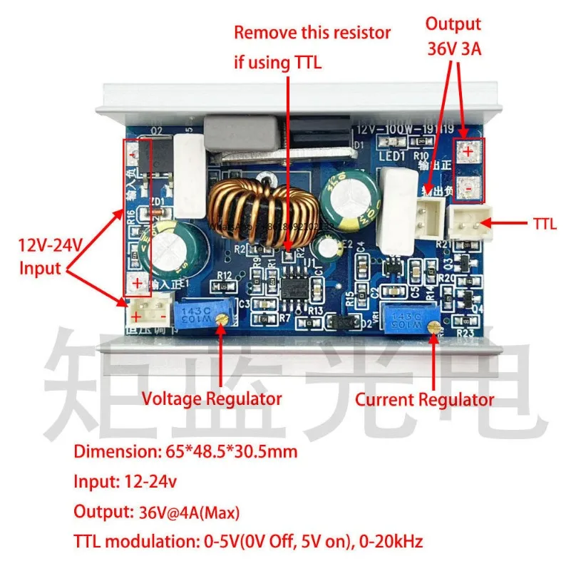12V Boost 36V@4A Output, Constant Current and Constant Voltage Drive Board 8 Blue Light and Green Light Modules