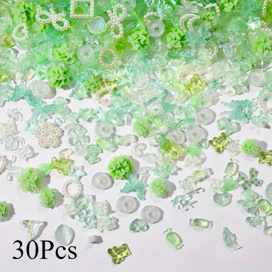 30 Uds. De lazo de manzana en forma de corazón, accesorios coloridos para decoración de uñas, dijes DIY, Artesanías hechas a mano, decoraciones de joyería para uñas de amor de dibujos animados