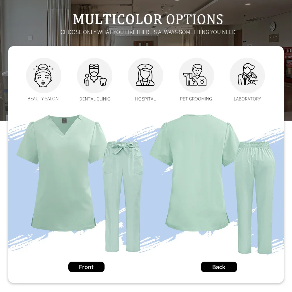 Accessoires d'infirmière, combinaisons chirurgicales d'hôpital, uniformes médicaux pour femmes, ensemble de gommages élastiques, hauts à manches courtes, pantalons, vêtements de médecin et d'infirmière