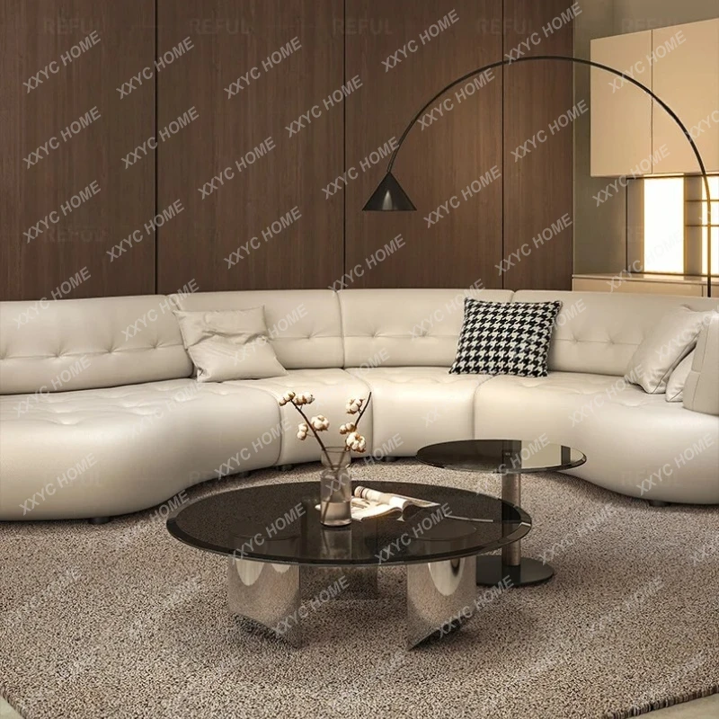 

Q Tempered Glass Tea Table Light Luxury round Size Combination Table Living Room Home