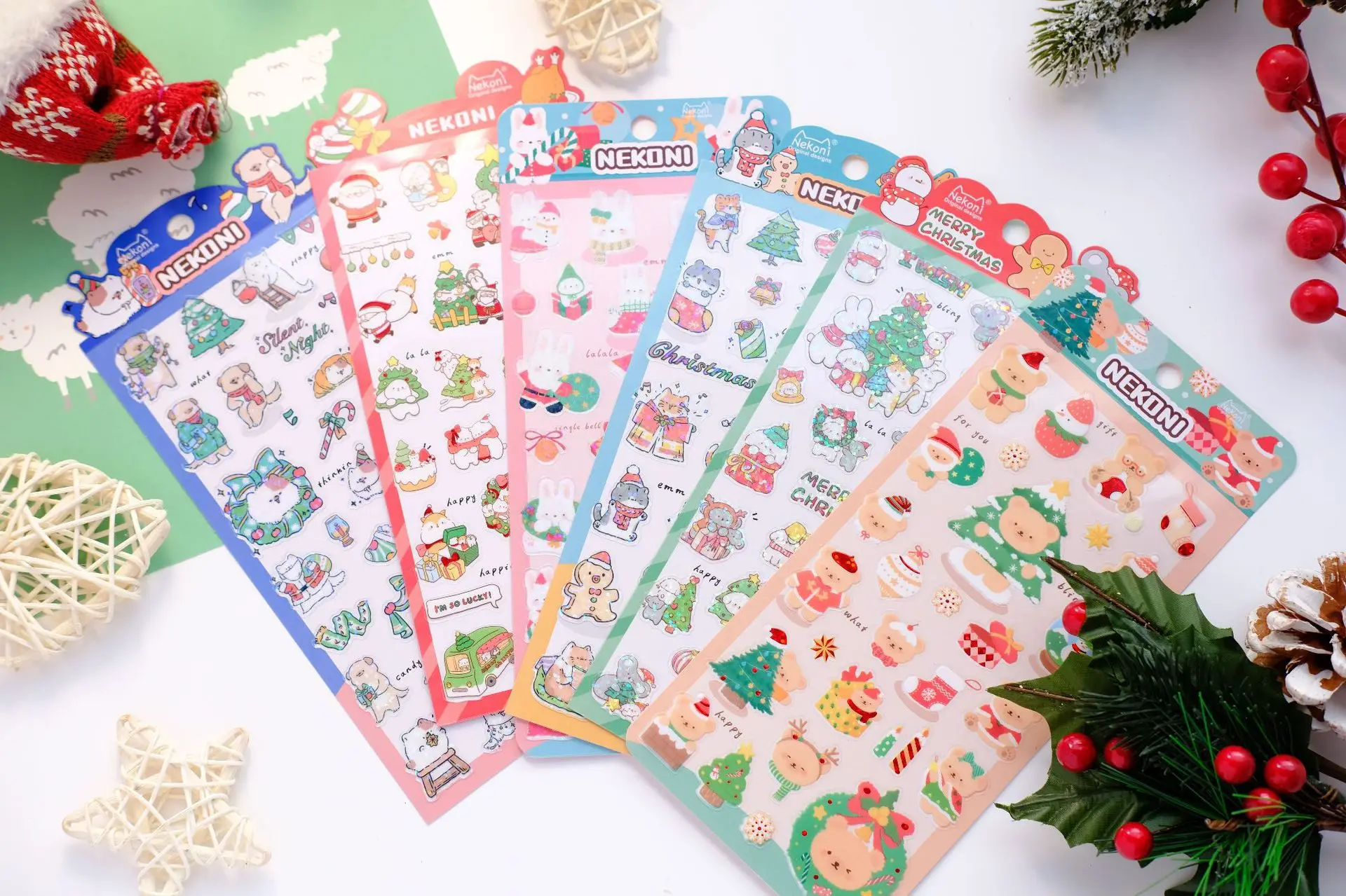 Shining Christmas Stickers for Card Making Cute Santa Claus Gingerbread Man X'mas Wreath Scrapbooking Sticker Crafts Supplies