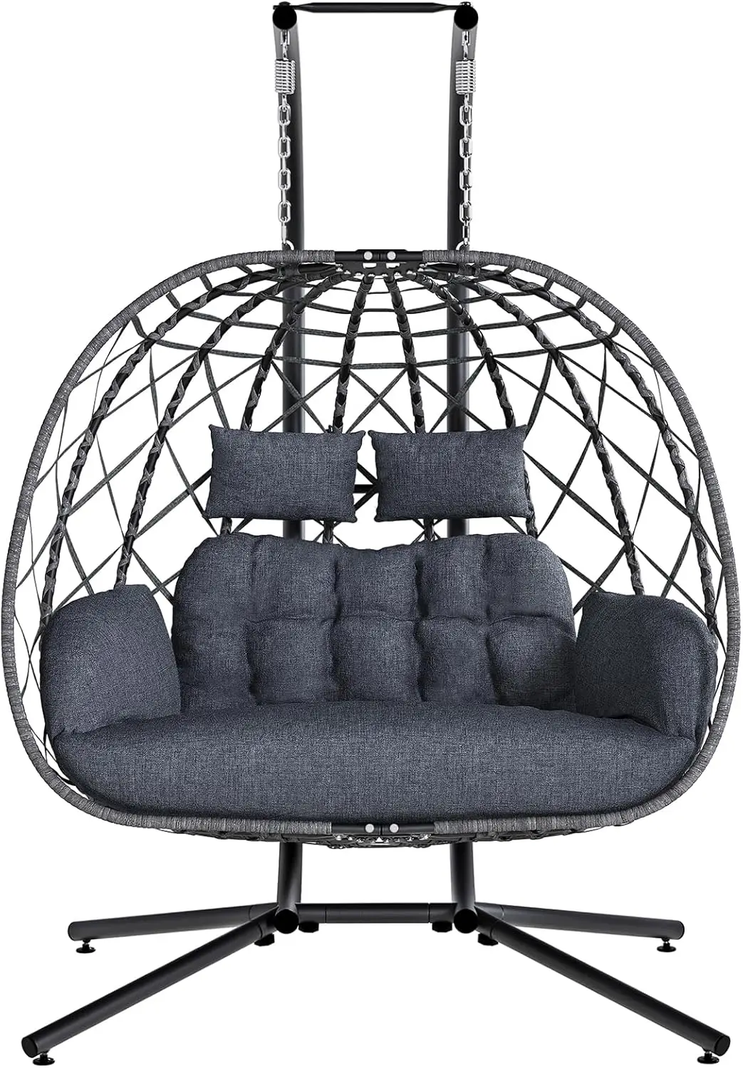 

Egg Swing Chair with Stand, 2 Person Outdoor Indoor Hammock Hanging Chair with Cushion for Patio Living Room 650 LBS Capacity