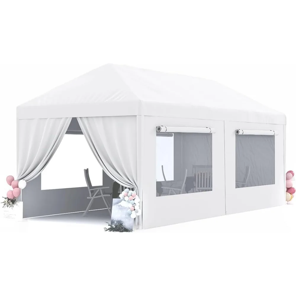 

10x20 Party Tent for Parties Wedding Canopy White Waterproof Gazebo Event Shelters with Roll-up Cover& Mesh Windows Sid