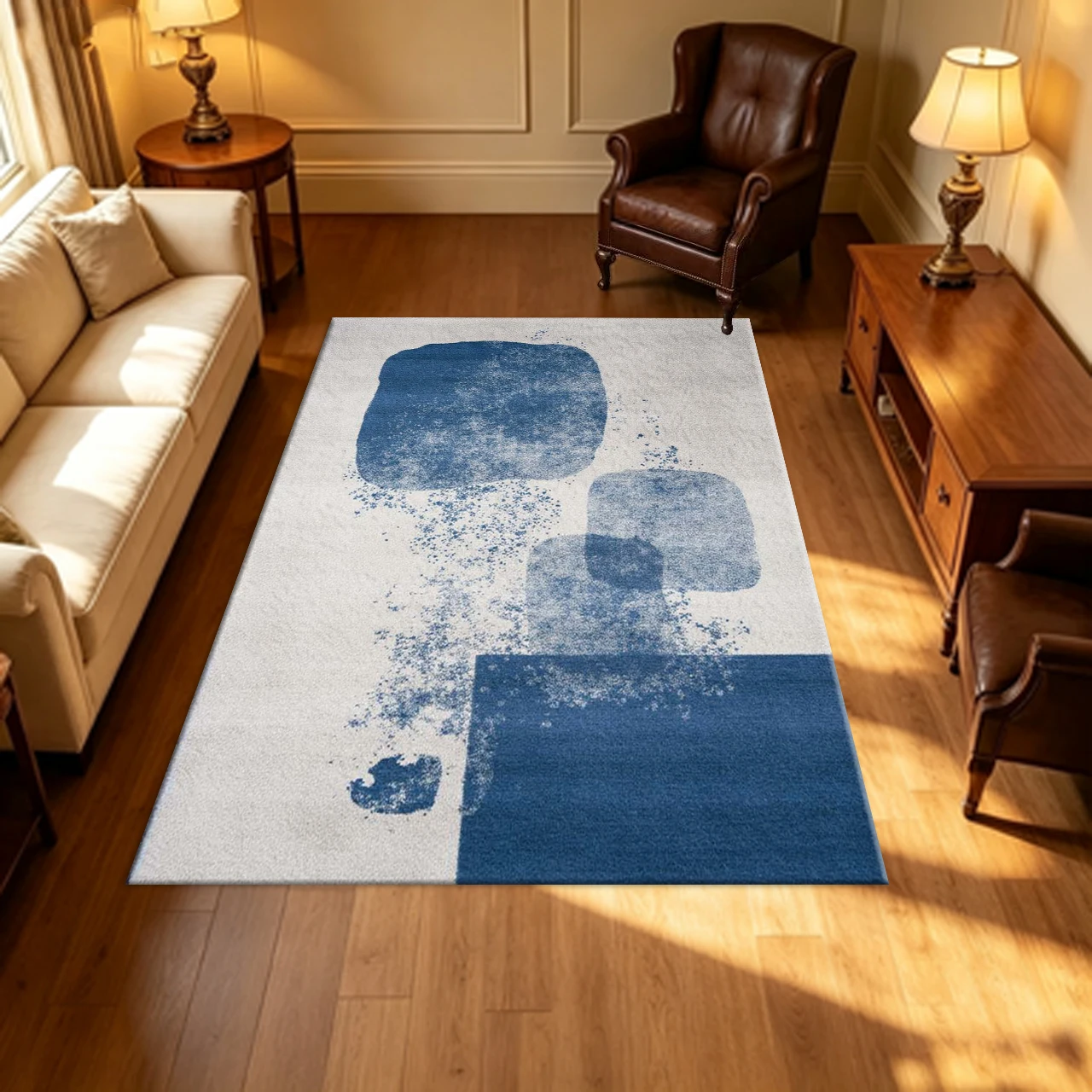 Modern Abstract Blue Ink Splash Carpet Flooring Minimalist Watercolor Block Art Household Indoor Decor Area Rug