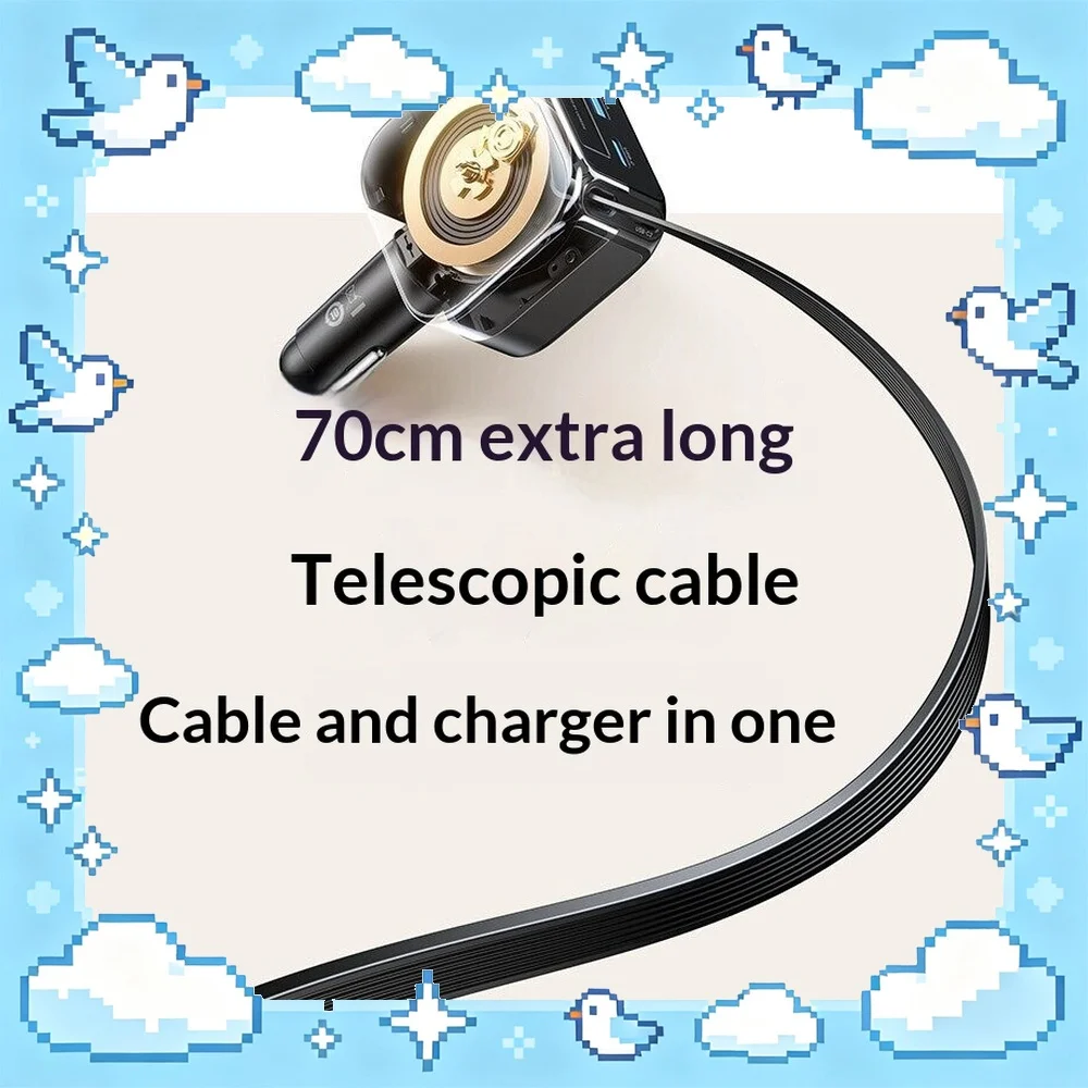 UGREEN EC604 Car Charger 145W 3 Ports Retractable USB C Cable PD 3.0 for iPhone Laptop Tablet