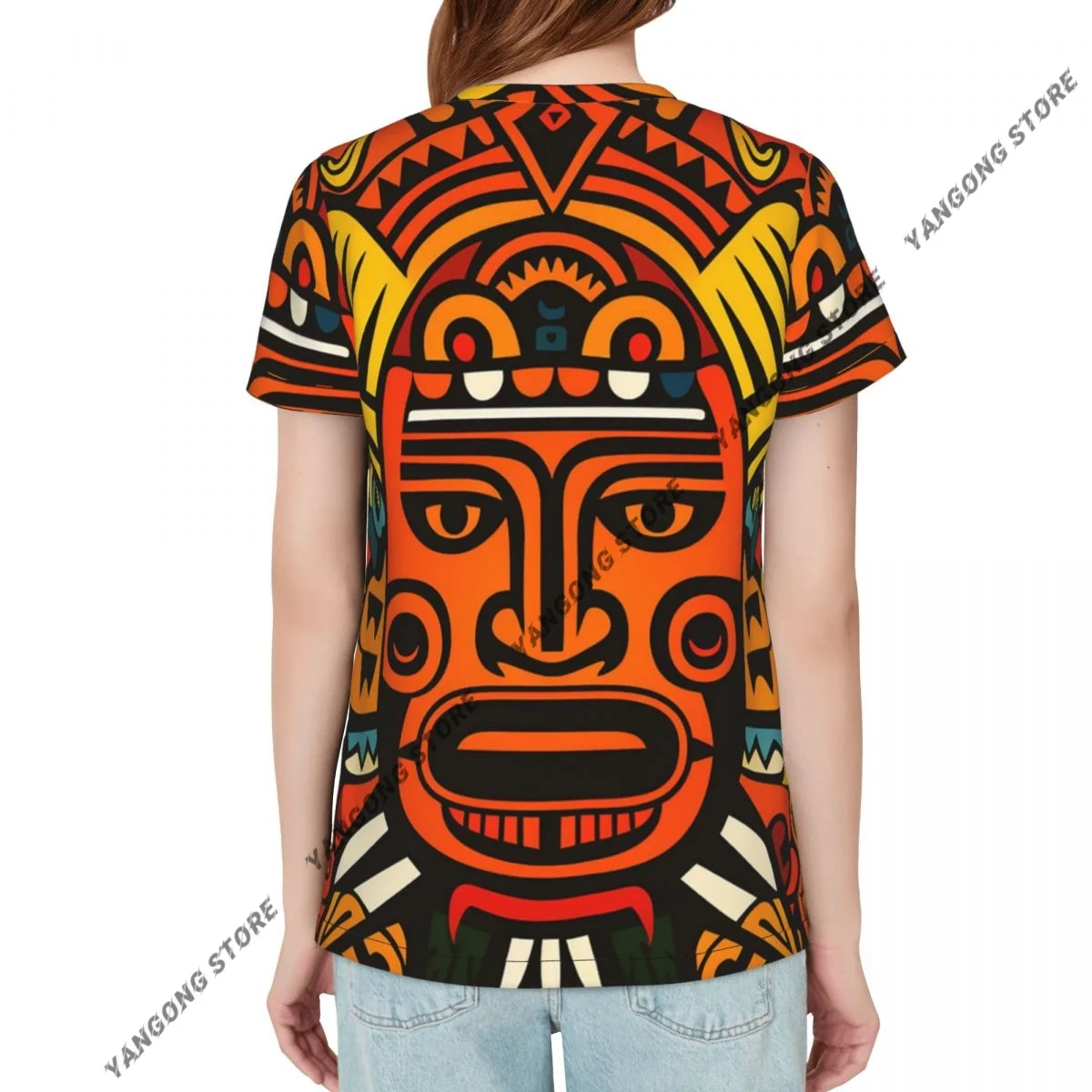 Women's T-shirt ladies casual African Tribal Ethnic Mask Pattern female T-shirt short-sleeved T-shirt summer thin tops