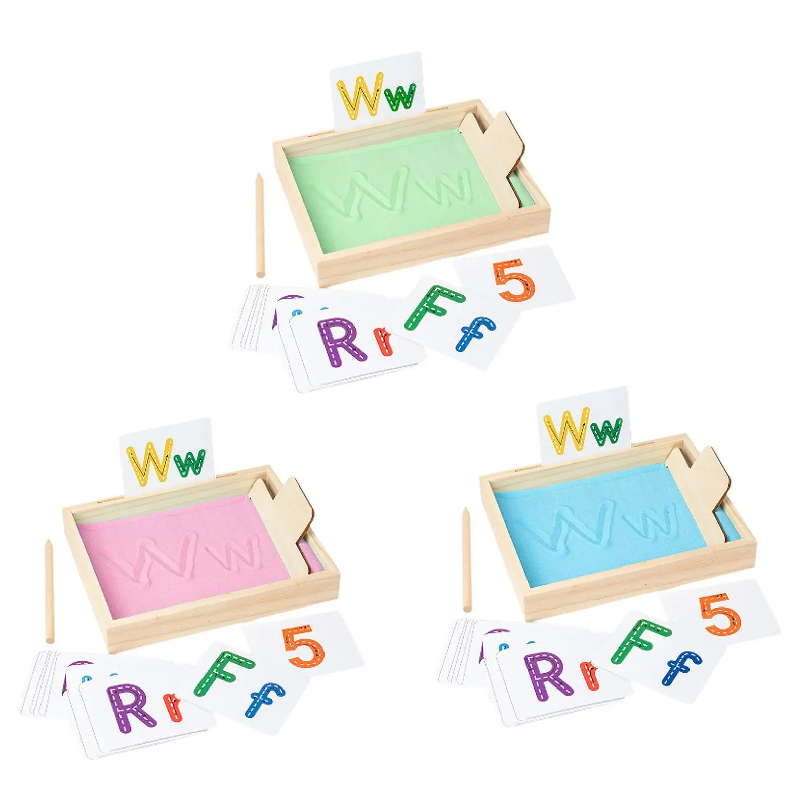 

Montessori Sand Tray Early Education Toys with 26 Letter Cards 10 Nubmer Cards for Drawing Recognition Kids Painting Training