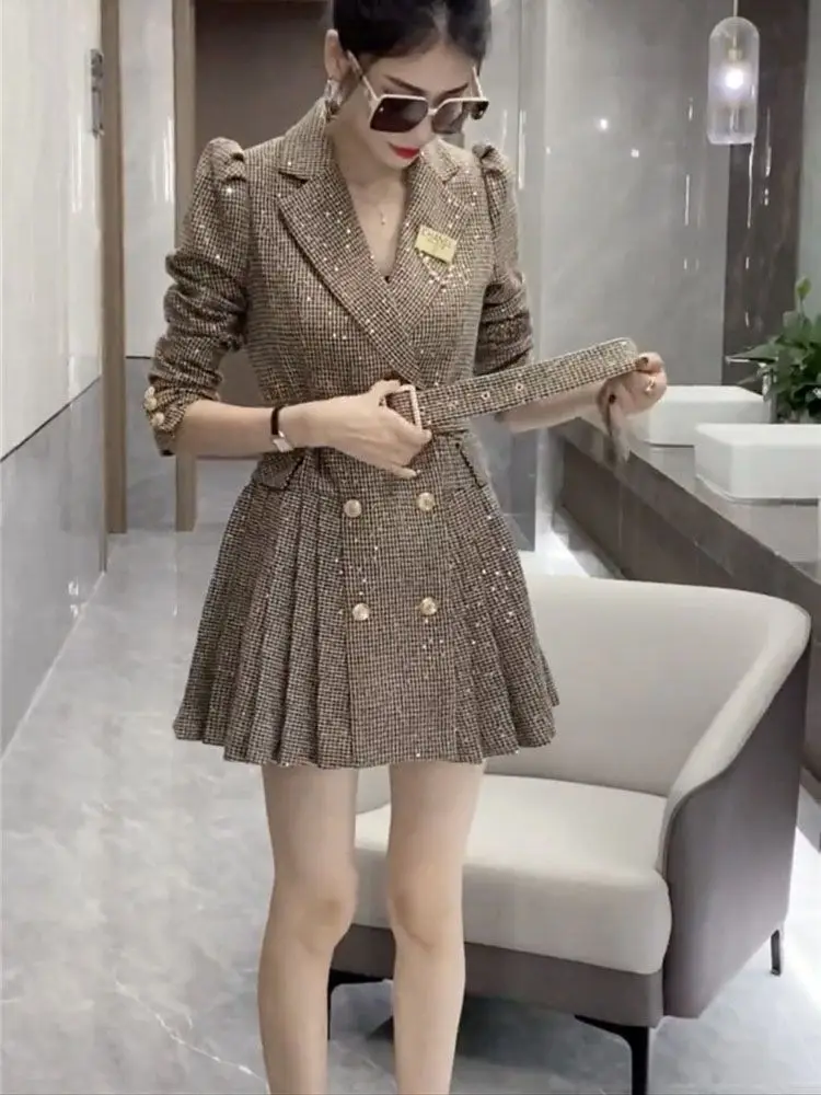 

Women's Dress Waist Slimming Dress 2023 New Autumn Fat Sister Meat-Covered Dresses Female Size 5XL Splicing Buttons Windbreaker