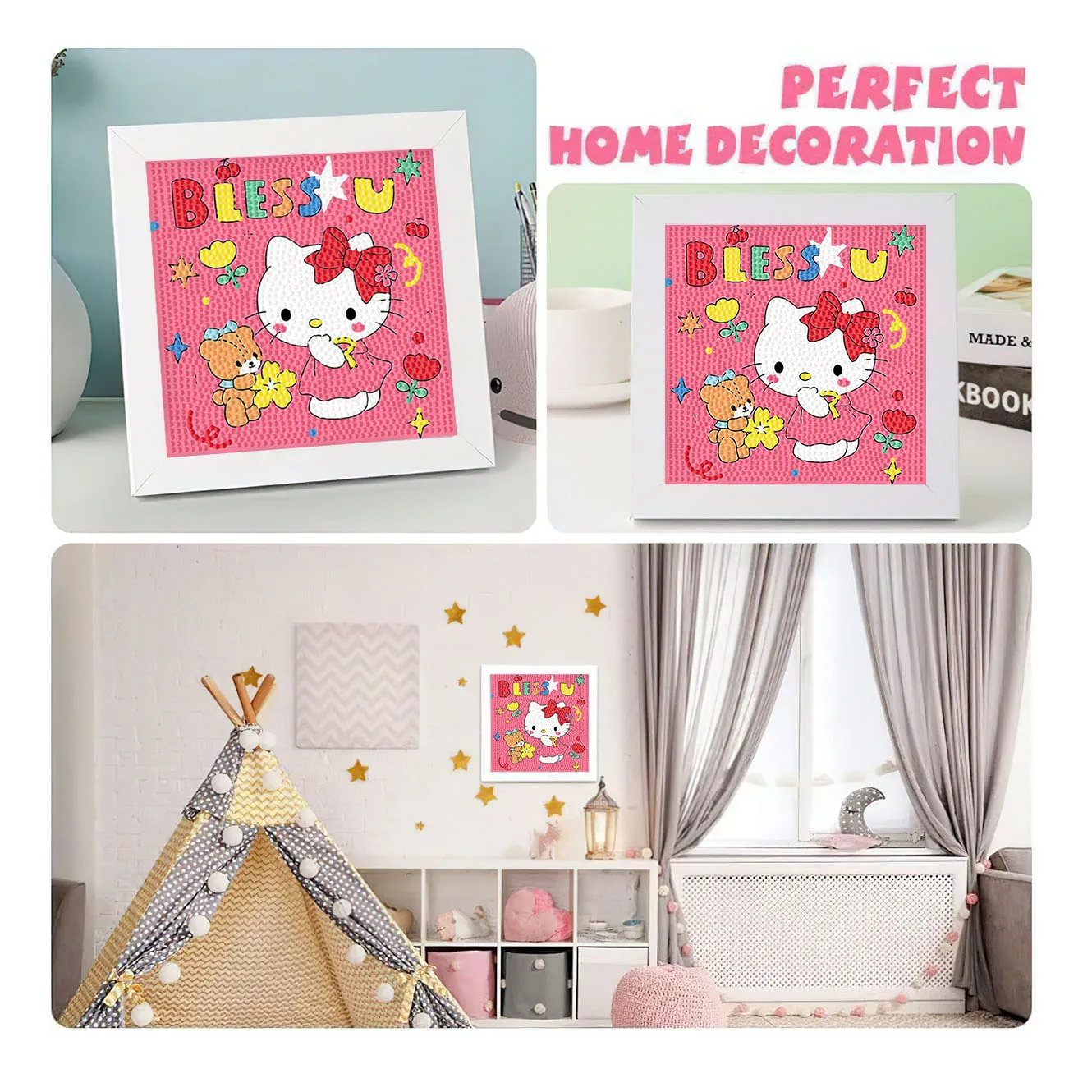 

Sanrio Cute Angel Hello Kitty Crystal Diamond Frame Decorative Painting Couple DIY Cross Embroidery Kit Desktop and Furniture