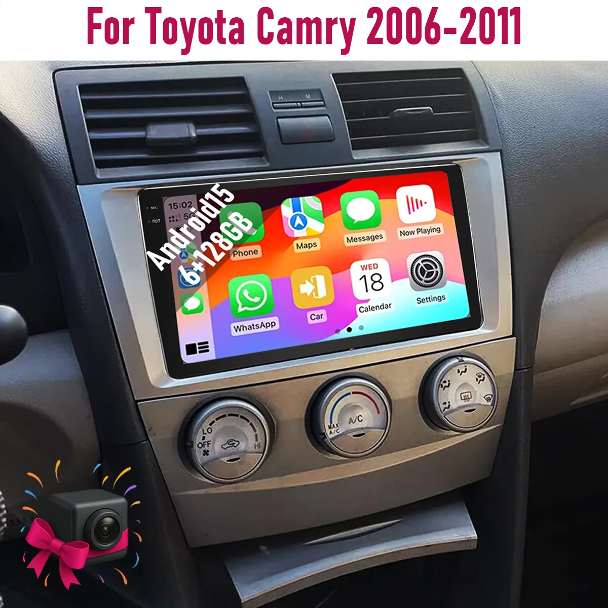 

9“ Apple CarPlay Android auto 6-128GB (8CORE) For Toyota Camry 2006-2011 QLED Screen Android15 Head Unit GPS Navigation Radio