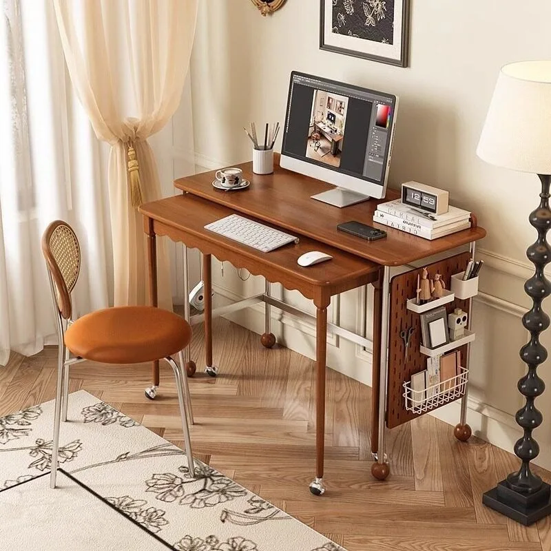 Narrow desk, double table, corner French bedroom study retractable retro small apartment removable solid wood combination