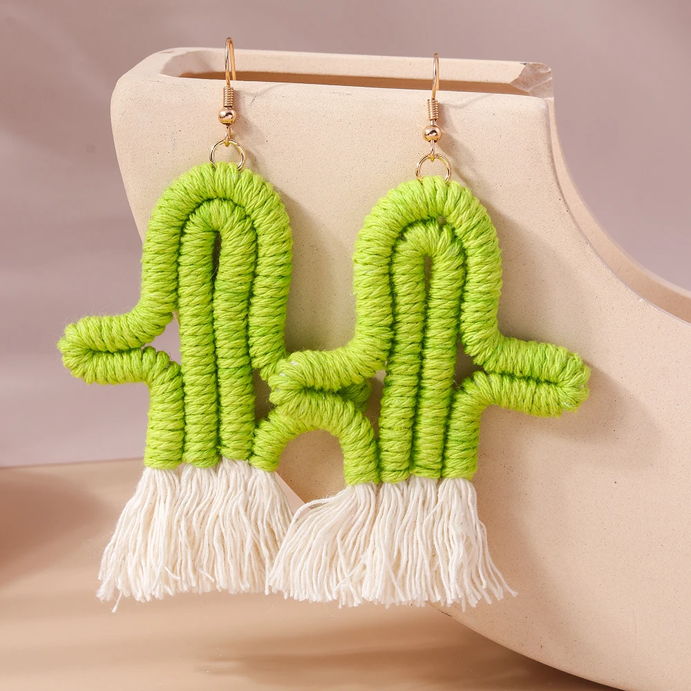 Aihua handgemachte gestrickte Regenbogen Kaktus Ohrringe für Frauen Mädchen schöne gehäkelte Wüste grüne Pflanze Ohrringe Sommers chmuck Geschenke – Detail 3