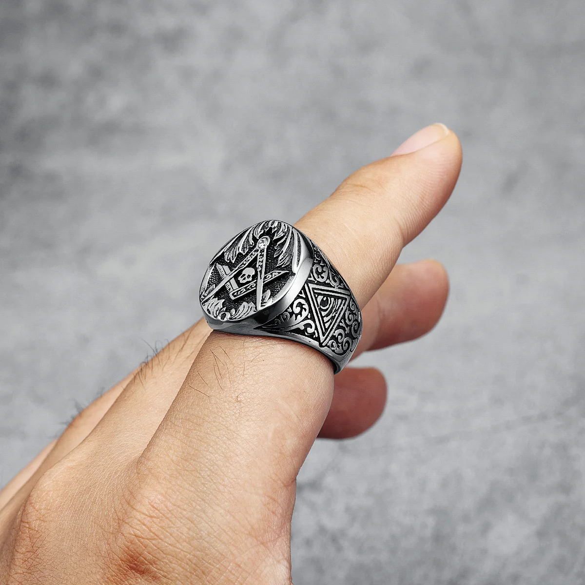 Masonic Skull Ring 316L Stainless Steel Men Eye of Truth Freemasonry Rock for Rider Male Boyfriend Jewelry Best Gift Wholesale