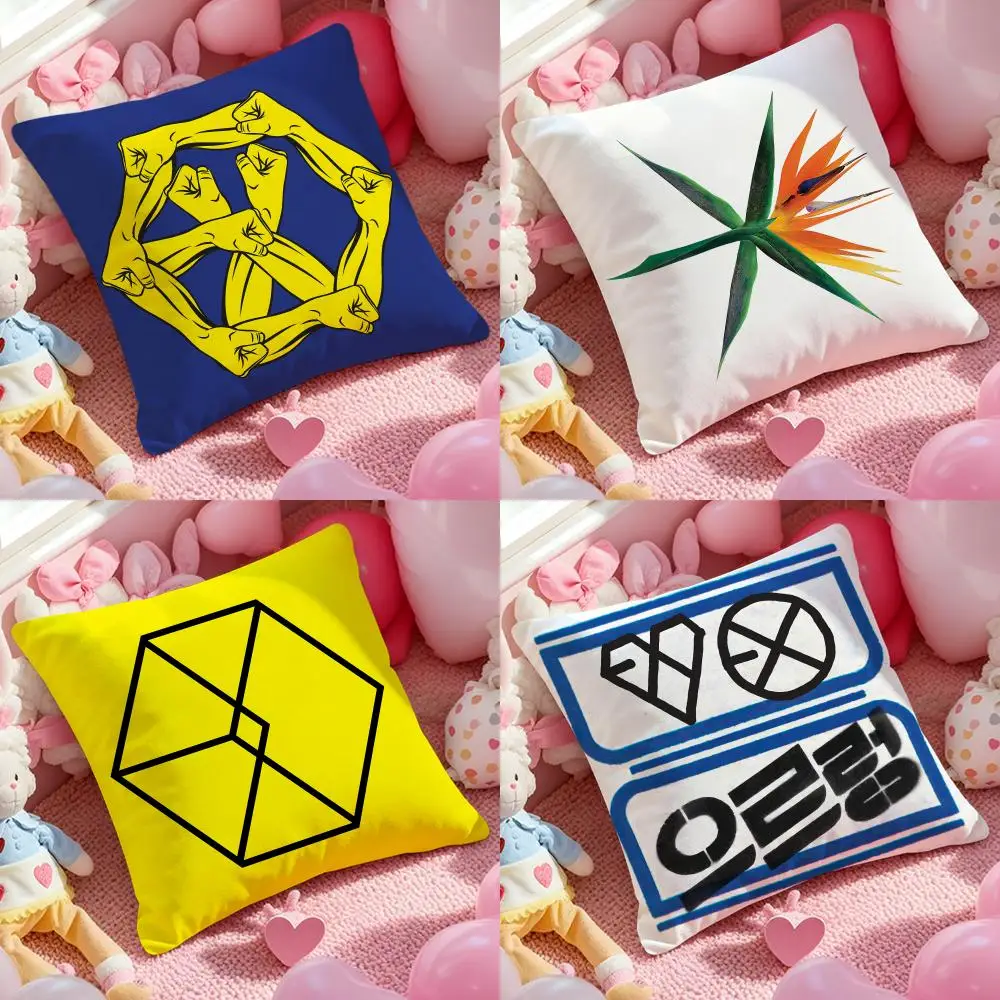 EXO Album Cushion Cover Anti-dustmite Pillowcase Invisible Zipper Silky Short Plush Sofa Cushion Cover