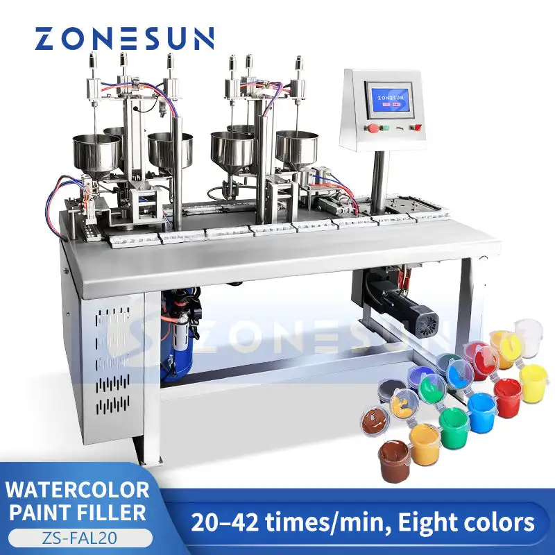 ZONESUN ZS-FAL20 Auto Watercolor Paint Filling Machine Acrylic Gouache Paste Eight Colors Bottle Liquid Packing Equipment