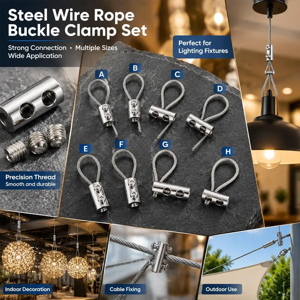 5/10Pcs Steel Wire Rope Cable Clamp, Metal Copper Clip Adjustable Screw Sling Fastener Accessories for 1-4mm Wire Rope