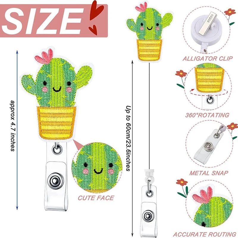 6-delige Cactus Badge Reel Houder Cactus Clip-On ID-kaarthouder Intrekbare Badge Reel Houder Met Alligator Swivel Clip