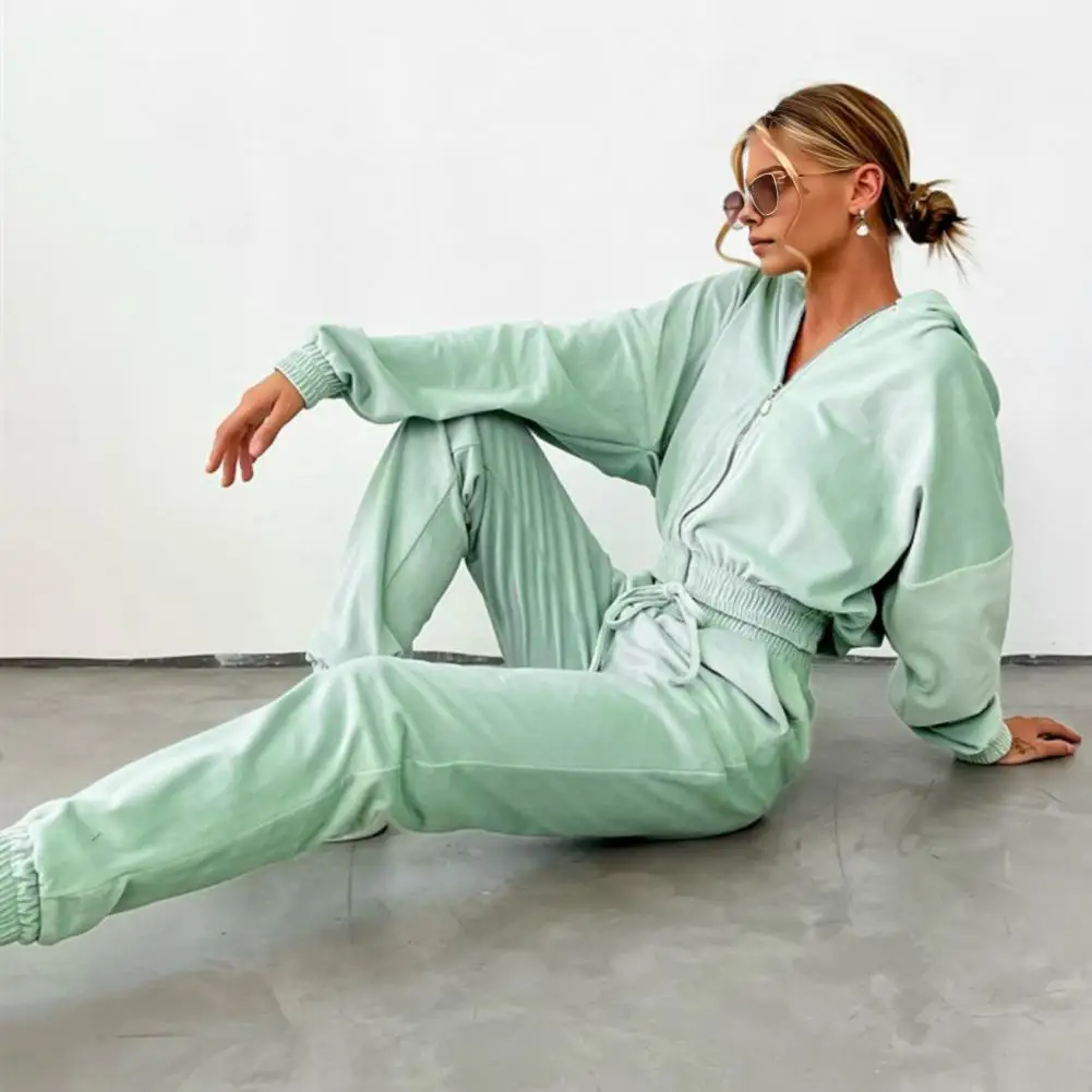 2026 가을 겨울 긴 소매 컬러 지퍼 재킷 바지 루즈핏 오피스 출퇴근 여성 가을 의상 세트 트랙수트