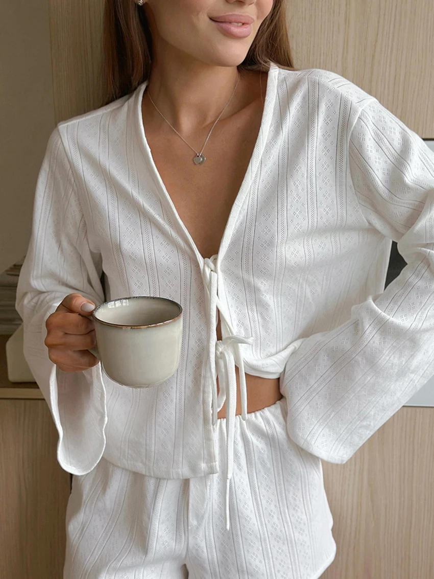 Marthaqiqi الشتاء السيدات ملابس خاصة دعوى الخامس الرقبة قمصان النوم طويلة الأكمام منامة الدانتيل يصل ثوب النوم السراويل ملابس نوم الإناث غير رسمية مجموعة #3