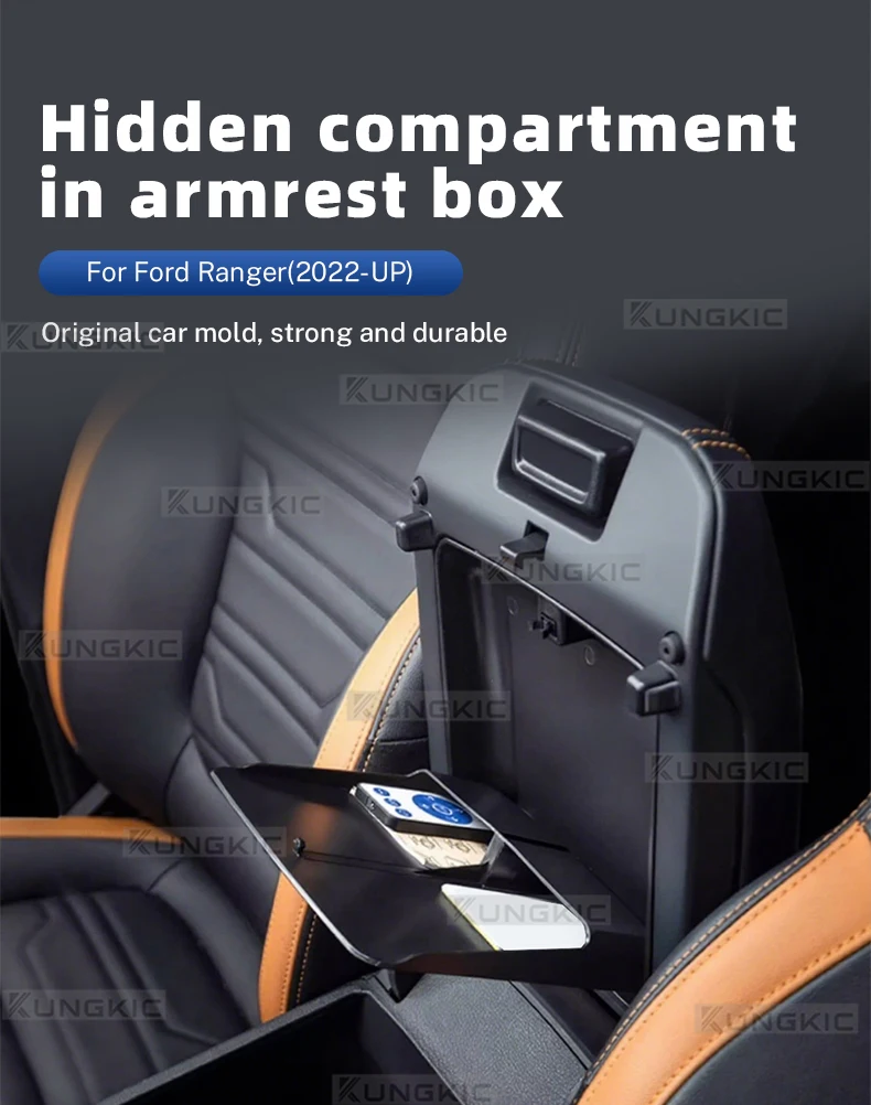 Für Ford Ranger T9 2022 2023 2024 2025 Auto-Armlehnenbox Versteckter Aufbewahrungsbehälter Mittelkonsole Aufbewahrungsbox – Detail 1