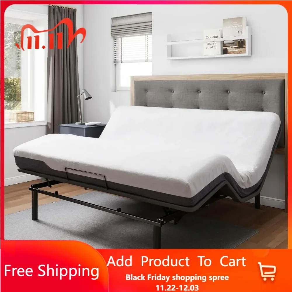 Size Adjustable Bed Base with Adjustable Legs, Wireless Remote Control, Whisper Quiet Durable Motor