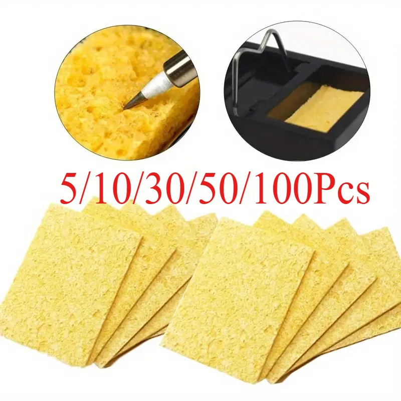 

5PCS Yellow Cleaning Sponges 50x35mm for Electric Welding Soldering Iron, Enduring and Reusable