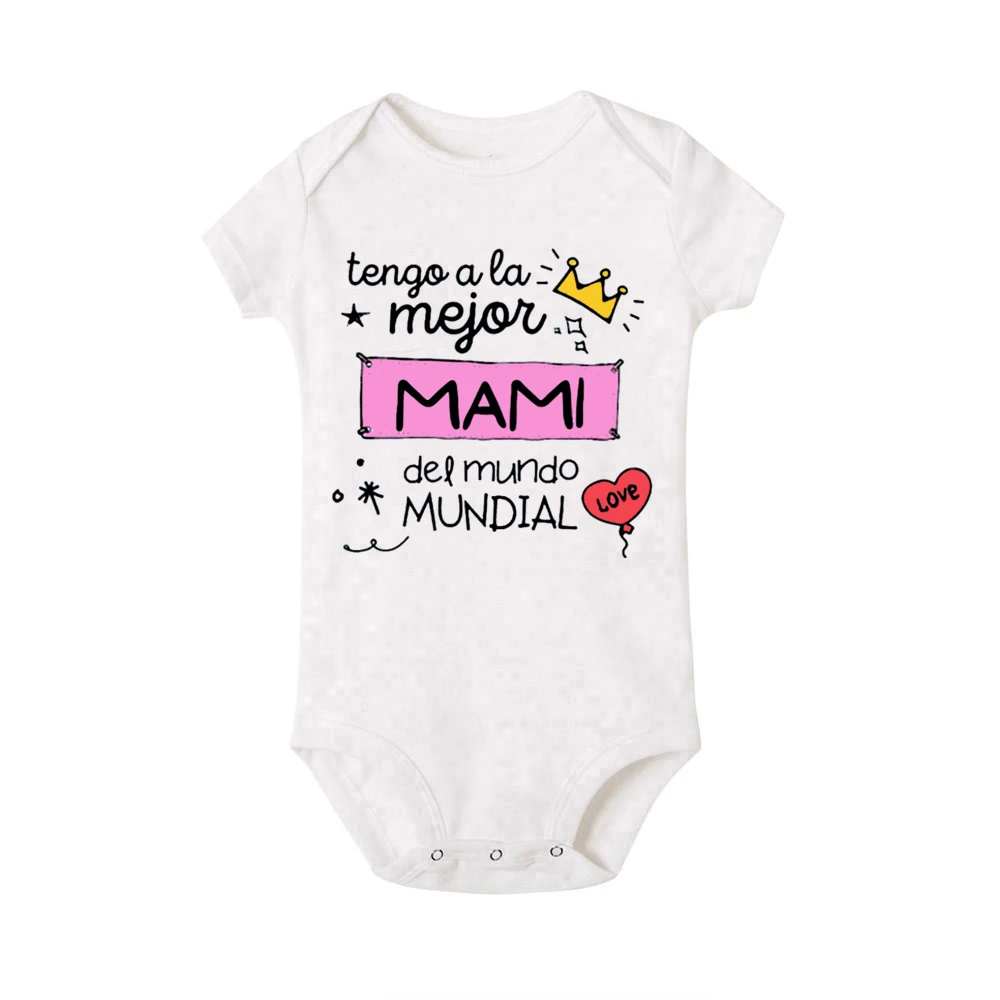 I Have A Best Mom in The World Spanish Print Boby Rompoer Infant Short Sleeve Bodysuit Boys Girls Summer Jumpsuit Gift Fo Mother