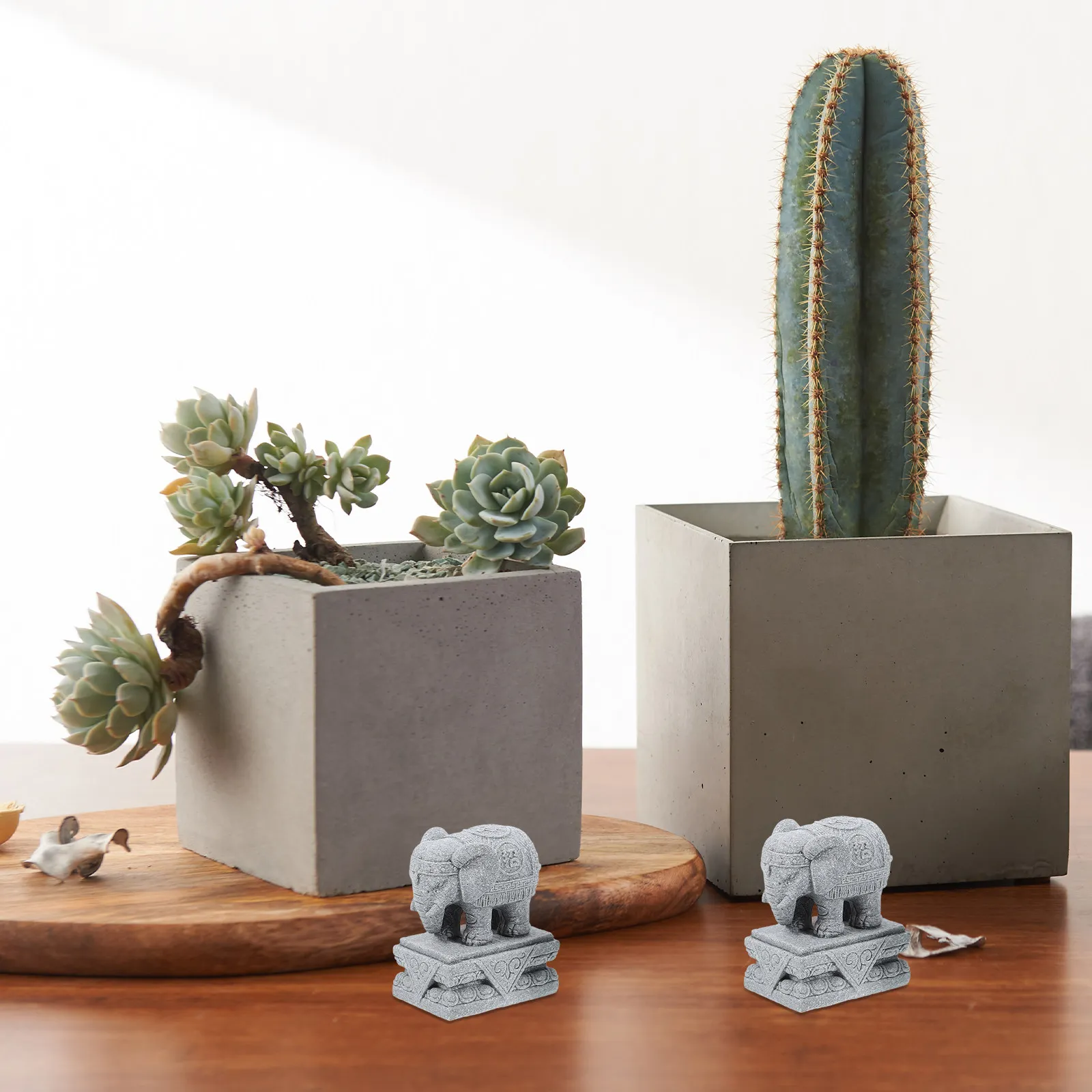1Pair Sandstone Elephant Statue Feng Shui Decor Miniature Sculpture for Living Room Office Desktop Wine Cabinet Bonsai Micro